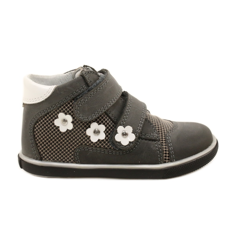 Zapatos de cuero para niñas con flores blancas 91904 gris bartek