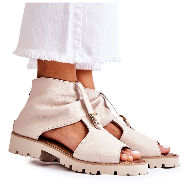 Sandalias Mujer Piel Con Cremallera Nicole 2748 Beige