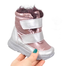 Botas de nieve impermeables para niña con membrana de velcro Kornecki 6895 rosado Botas de nieve impermeables para niña con membrana de velcro Kornecki 6895 rosado