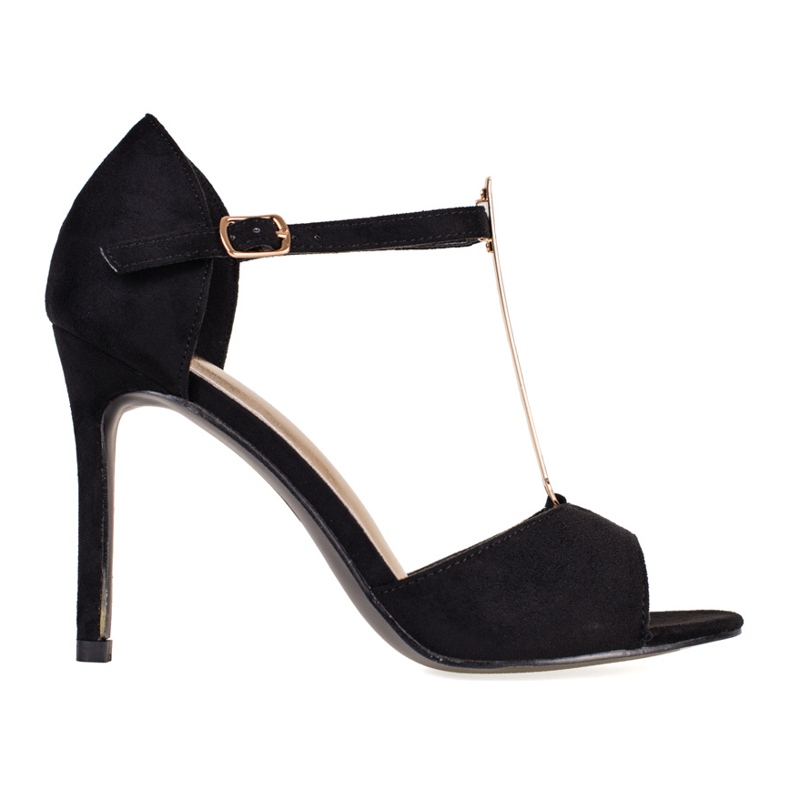 Zapatos de salón de mujer en ante negro con dedos Shelovet al descubierto
