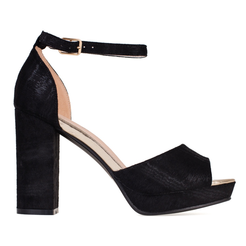 Bombas negras de señora en un poste ancho de Shelovet negro Bombas negras de señora en un poste ancho de Shelovet negro