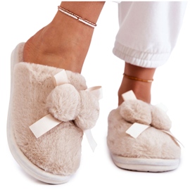 BM Pantuflas Mujer De Pelo Con Pompones Beige Castello