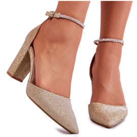 PS1 Bombas brillantes en tacones altos con diamantes de imitación de oro Castor dorado