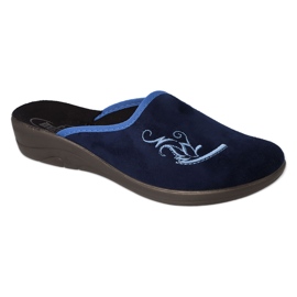 Pantuflas de mujer befado de pu 552D016, azul marino, con bordado