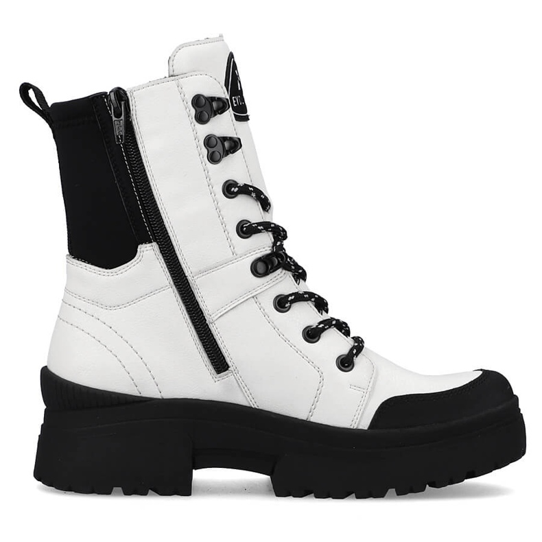 Botas de mujer impermeables en piel blanca Rieker Revolution W0374-80 blanco negro