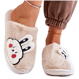 BM Pantuflas De Mujer De Pelo Con Conejo Beige Trisha