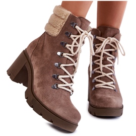 Botas De Mujer De Ante Con Cordones Y Tacón Marrón Fenya