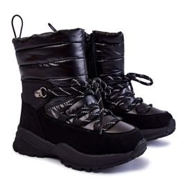 PE1 Negro Botas De Nieve Cálidas Para Niños Leena Con Cremallera
