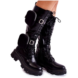 FJ1 Botas de mujer Warm Trappers con bolsos militares negros