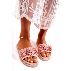 WJ1 Pantuflas De Mujer Con Flores De Tela Rosa Susana rosado