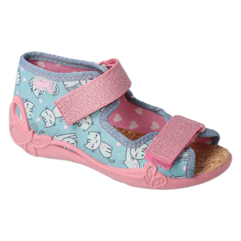 Zapatillas para niños de Befado con gatitos de corcho inserto 342p040 azul/rosa