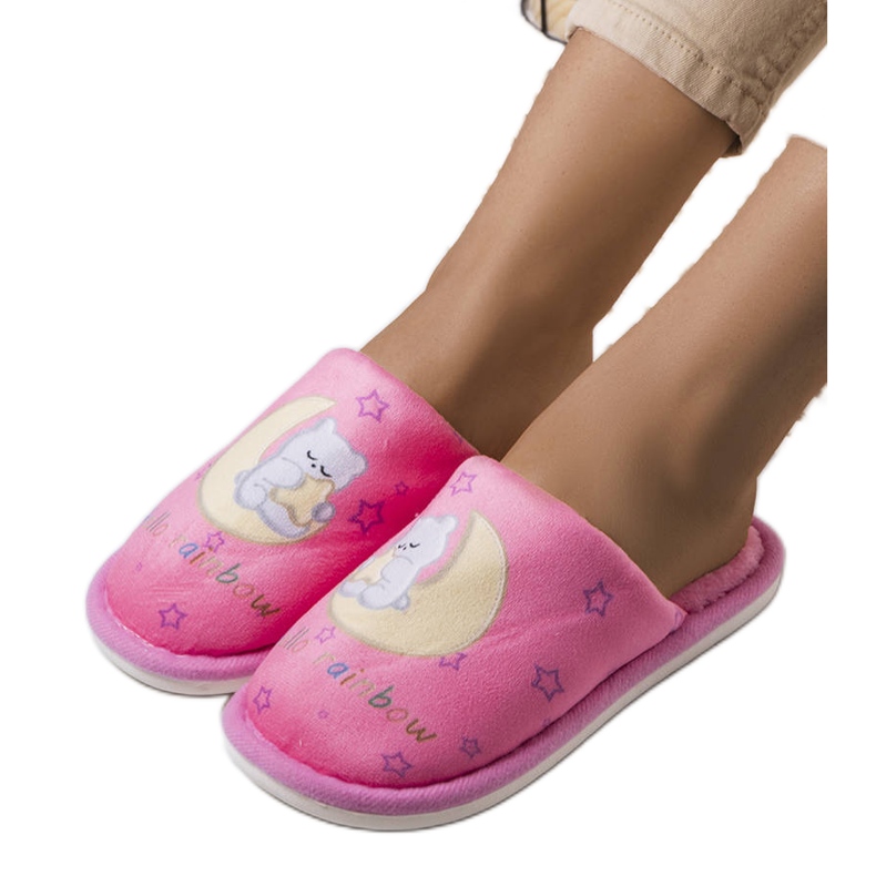 Pantuflas rosa luna arcoíris rosado