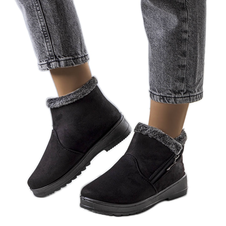 Botas de nieve negras con aislamiento y piel de Wren negro