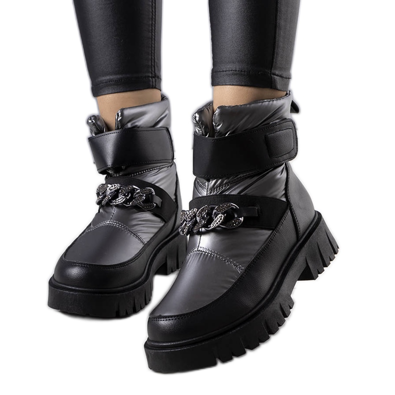 Botas de nieve plateadas con cadena Ephraim negro