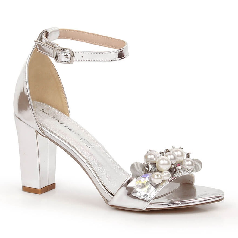 Sandalias mujer espejo con abalorios plata Sabatina B185-2