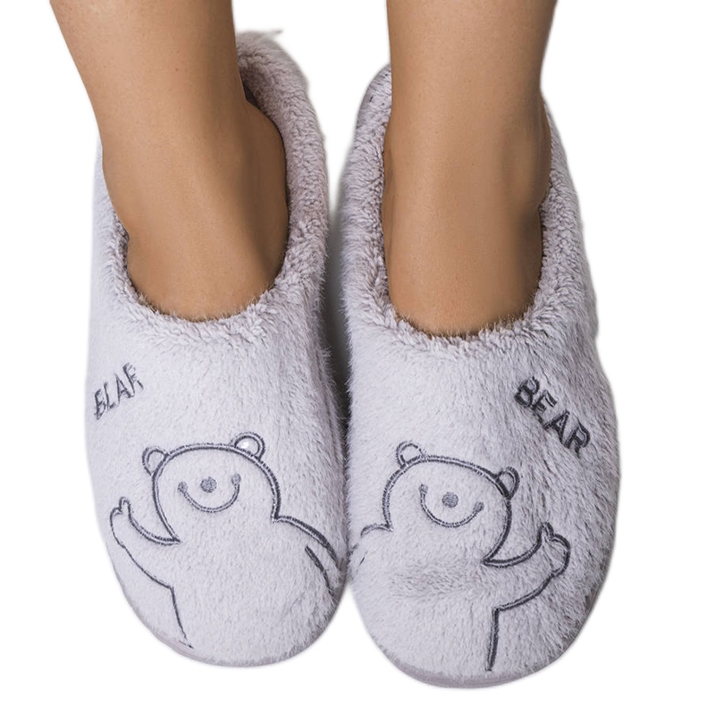 BM Pantuflas suaves Smile Bear grises