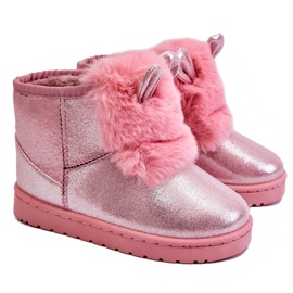Botas De Nieve Infantiles Abrigadas De Pelo Con Orejas Rosa Betty rosado