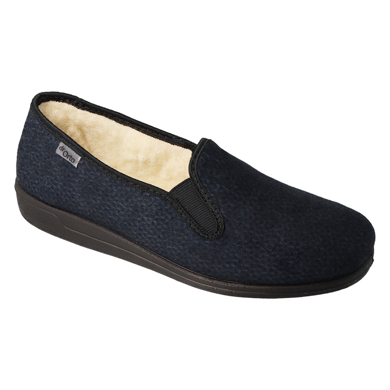 Pantuflas de hombre befado con aislamiento de lana pu 013M319, negro y azul marino