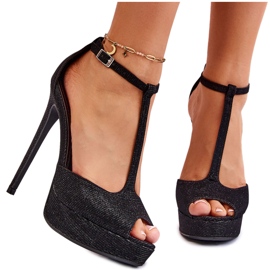 Sandalias de tacón alto brillantes Marisha en negro