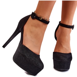 PA1 Zapatos negros con tacón de plataforma brillante Jassie