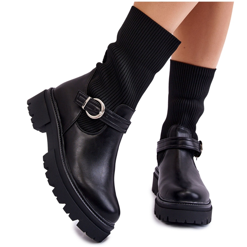 PA1 Botas Calcetín De Mujer Con Cinturón Negro Alaya PA1 Botas Calcetín De Mujer Con Cinturón Negro Alaya
