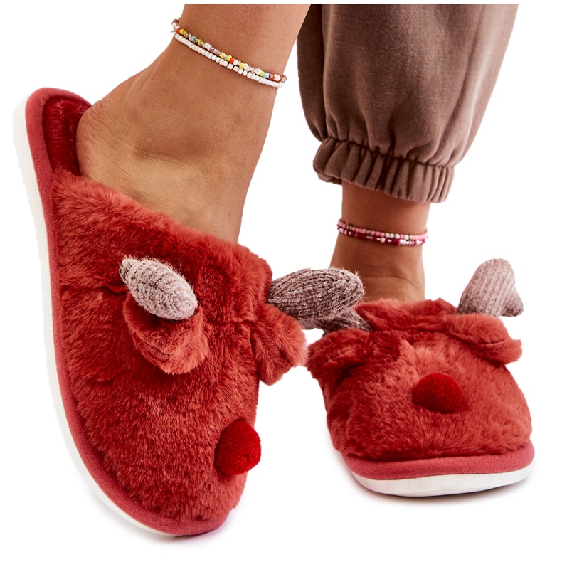 PA1 Pantuflas Mujer Con Pelo Y Reno Rojo Sopya PA1 Pantuflas Mujer Con Pelo Y Reno Rojo Sopya
