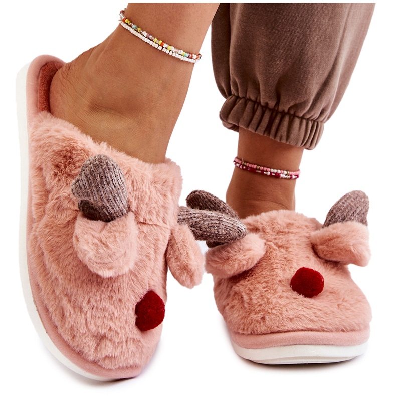 PA1 Pantuflas Mujer Con Pelo Y Reno Rosa Sopya rosado