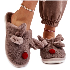 PA1 Pantuflas Mujer Con Pelo Y Reno Gris Sopya beige