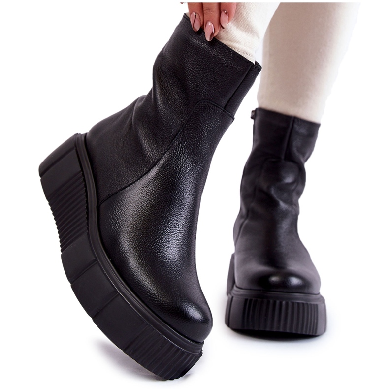 PL5 Botas De Mujer De Cuero En La Plataforma Negra negro