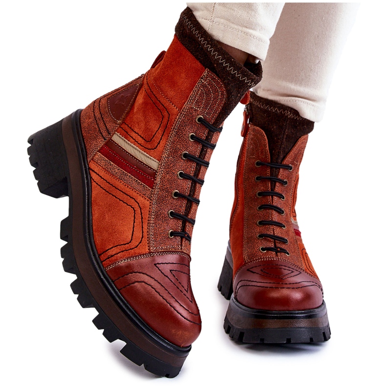 Botas Mujer Piel Tacón Plano Maciejka 05624-08 Naranja-Marrón