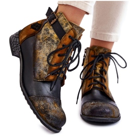 Botas de Cuero Mujer Zapatos Maciejka 05077-07 Amarillo-Negro