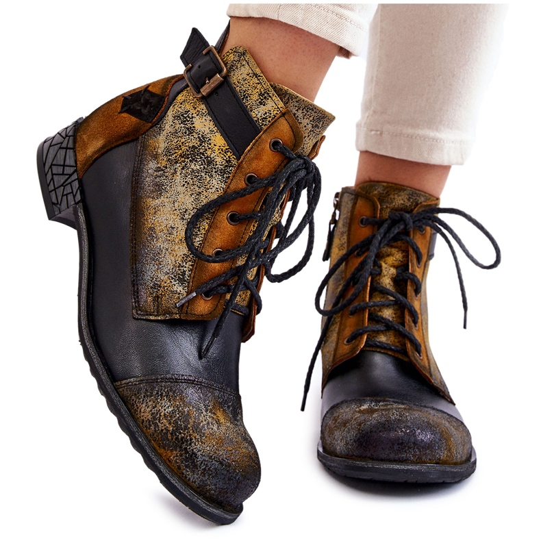Botas de Cuero Mujer Zapatos Maciejka 05077-07 Amarillo-Negro