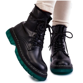 Botas De Mujer Con Cordones Y Suela Verde Black Trinah negro