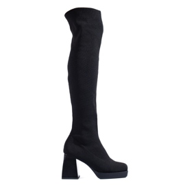 Botas hasta el muslo para mujer Shelovet con parte superior flexible negro