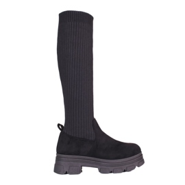 Botas de mujer con plataforma Shelovet negras con parte superior elástica negro