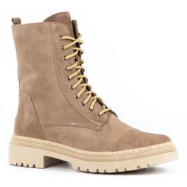 WASAK Botines mujer piel invierno con cordones 0640 beige