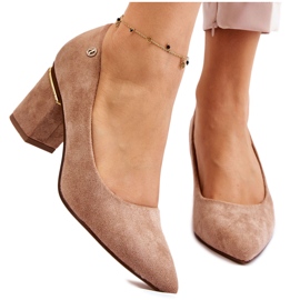 PS1 Zapatos de salón clásicos de ante con tacón alto y adornos Derren beige marrón