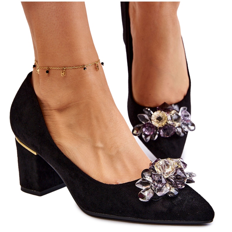 PS1 Zapatos De Salón Elegantes De Ante Con Adorno Elianne Negro