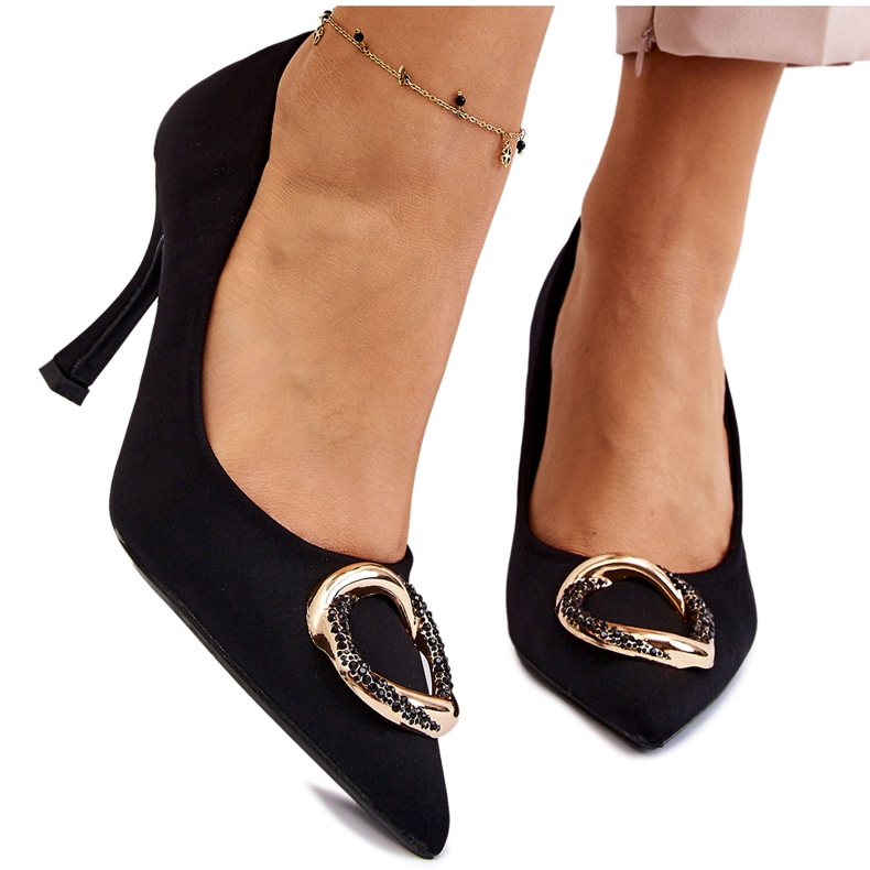 PS1 Elegantes tacones altos con decoración preciosa negra de moda negro