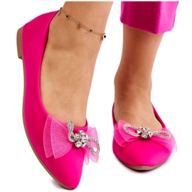 PS1 Bailarinas De Mujer Con Escote De Pico Y Lazo Decorativo Fucsia Luminoso rosa