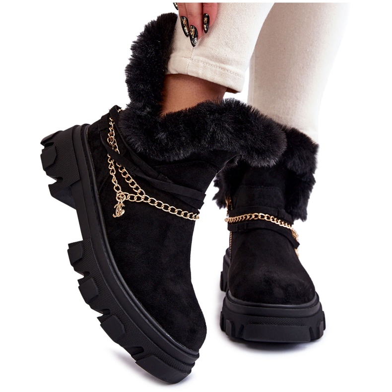 PM1 Botas Mujer Ante Con Cadena Decorativa Negro Respecto