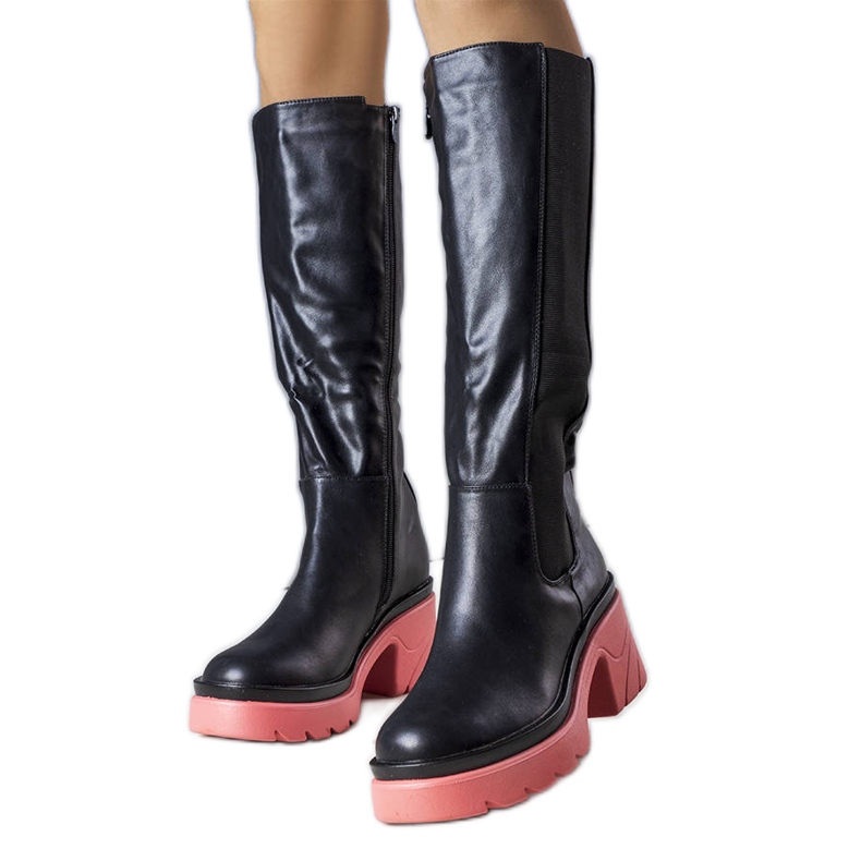 BM Botas negras con suela rosa de Charla negro BM Botas negras con suela rosa de Charla negro