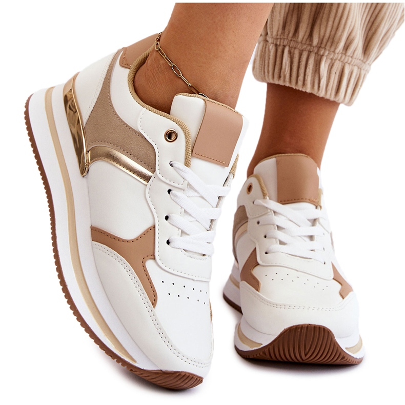 PG1 Deportivas Mujer Cuña De Moda Blanco Y Beige Yuki PG1 Deportivas Mujer Cuña De Moda Blanco Y Beige Yuki
