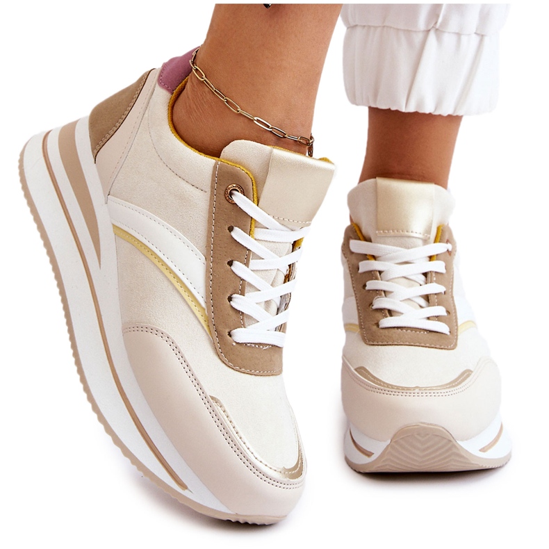 PG1 Hermain zapatillas beige con cuña blanco