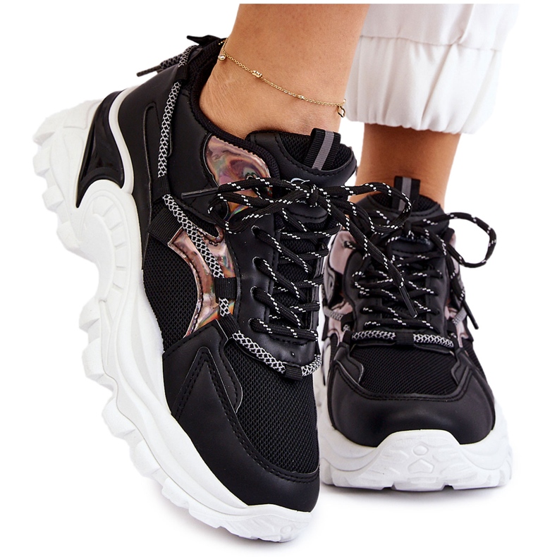 PA1 Zapatos Deportivos De Mujer Con Cordones En La Plataforma Negro Minea PA1 Zapatos Deportivos De Mujer Con Cordones En La Plataforma Negro Minea