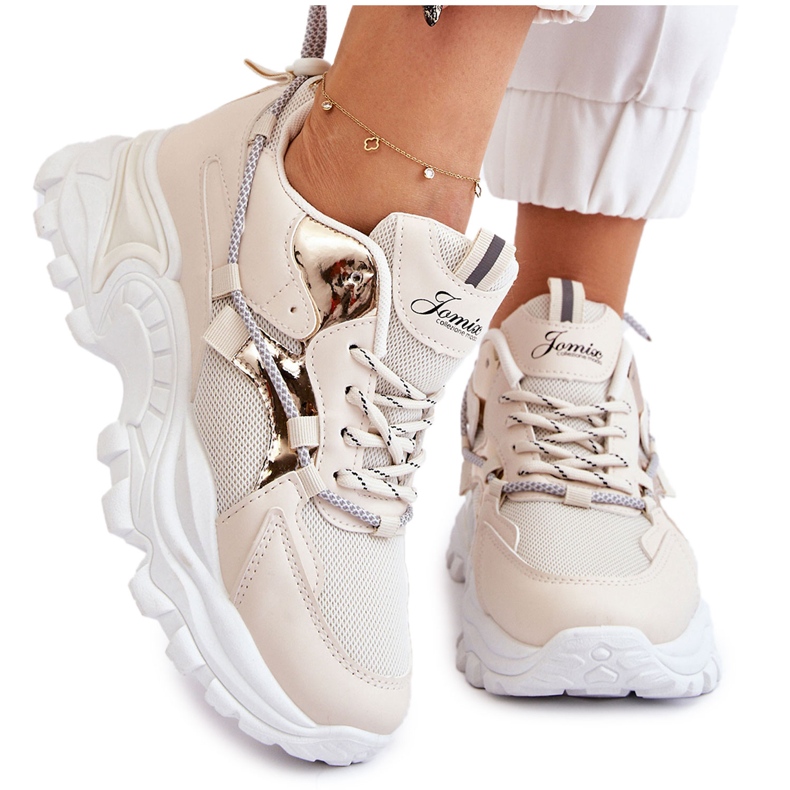 PA1 Zapatos Deportivos De Mujer Con Cordones En La Plataforma Beige Minea