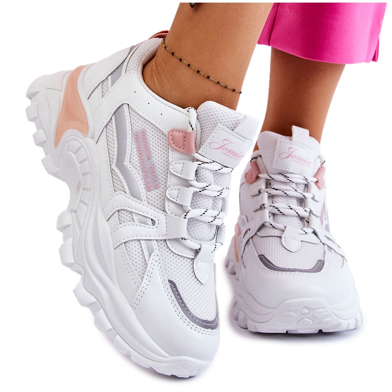BM Zapatillas Mujer De Moda Con Plataforma Blanco-Rosa Biko rosado