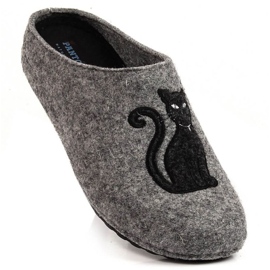 Pantuflas de fieltro Panto Fino con gato W KK267047 INT1799 gris