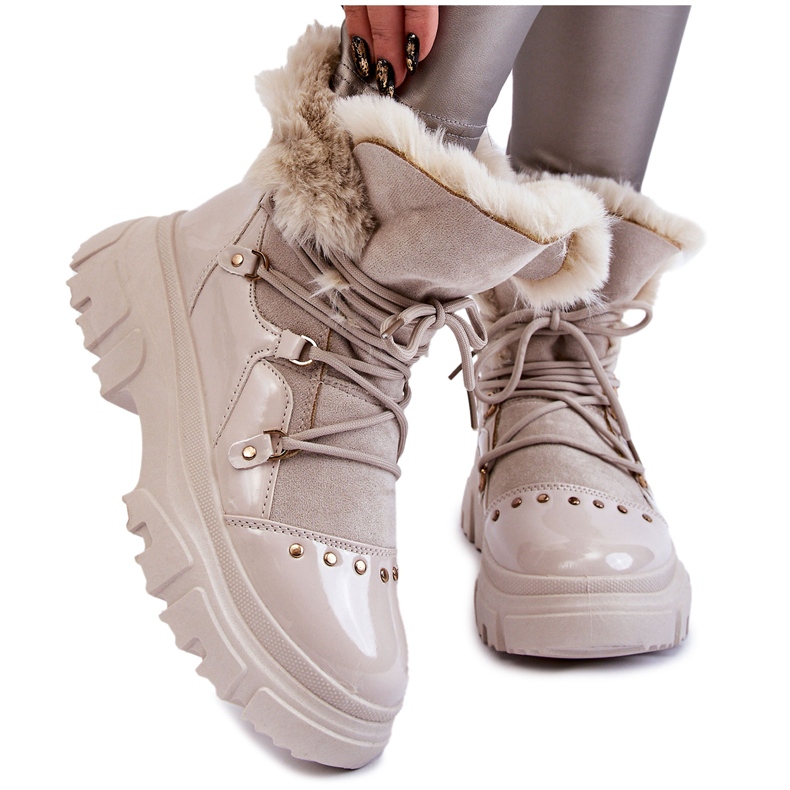 Botas De Mujer Con Cordones De Pelo Beige Merron Claro Botas De Mujer Con Cordones De Pelo Beige Merron Claro