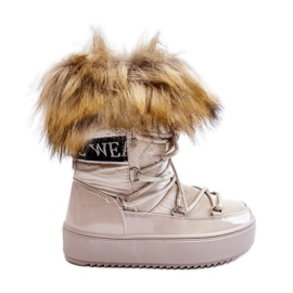 Botas De Nieve Insuladas Para Niños Con Cordones Beige Colioris marrón